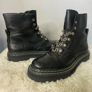 Vince Camuto Black Combat Boots with Silver Chain Detail